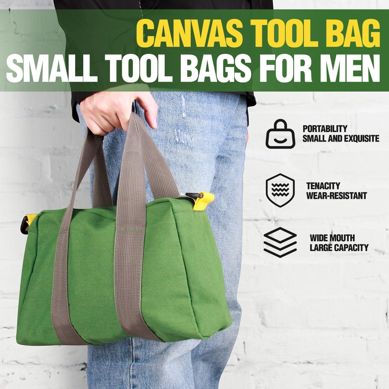 Small Tool Bag, Canvas Tool Storage Bag, Large Capacity Multipurpose Zipper Soft