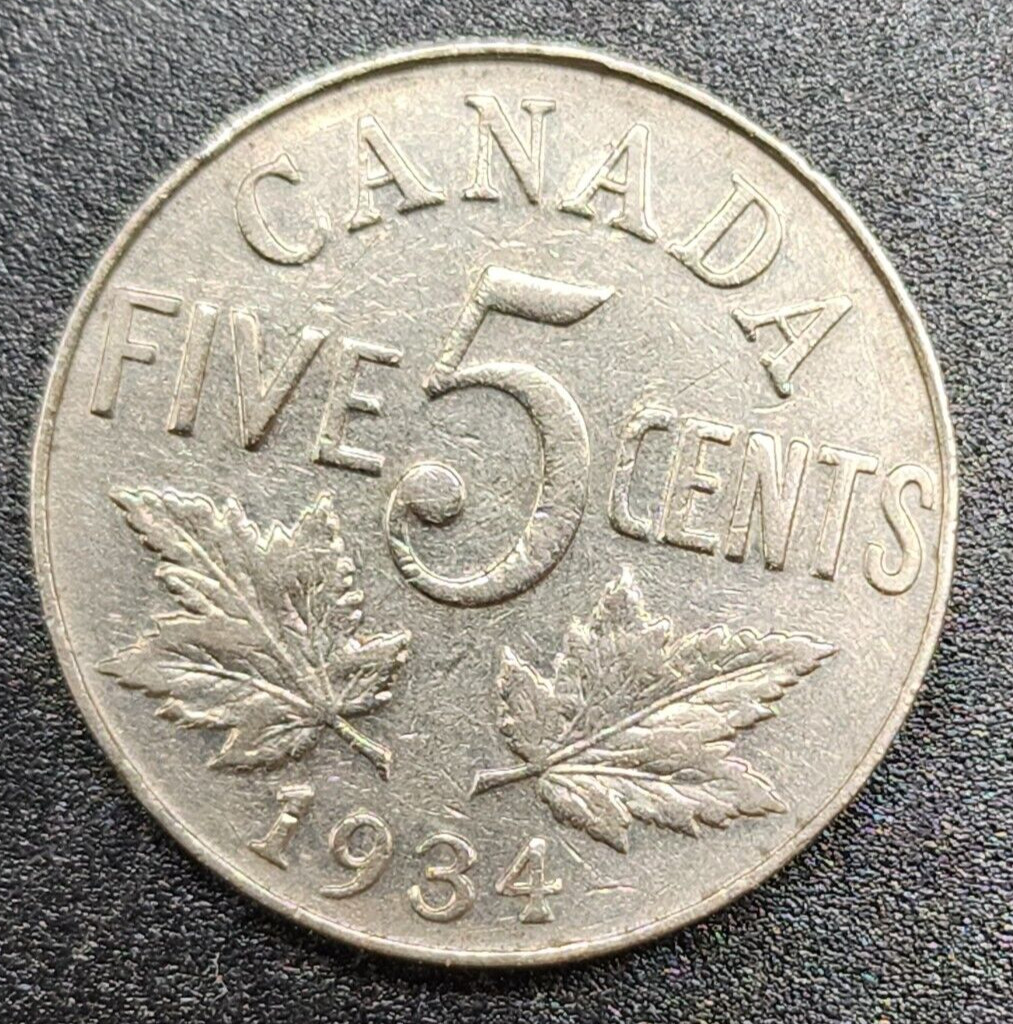 1934  Canada 5 Cents Nickel Coin - King George V - KM# 29 - VF - # 26837