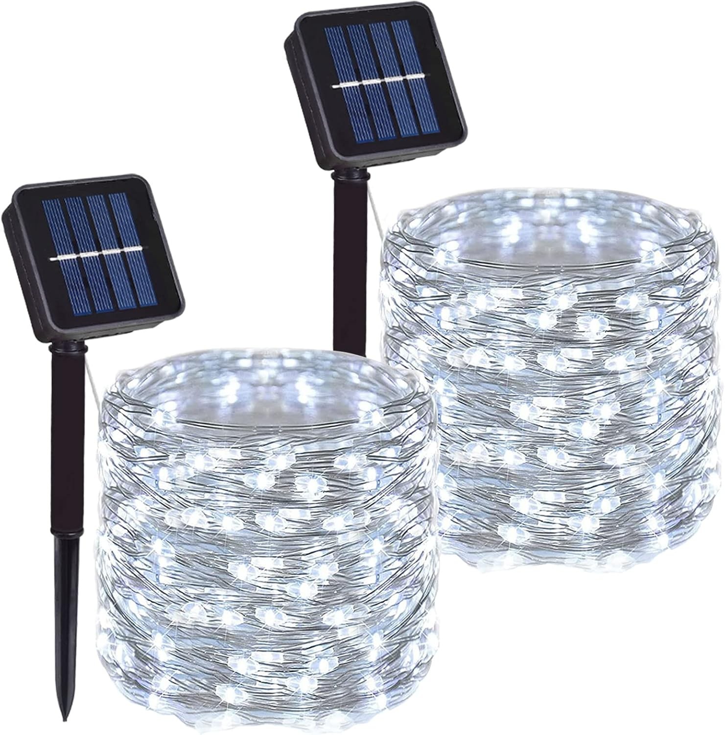 2 Pack Total 200 LED 66FT Solar Powered Copper Wire String Lights Outdoor