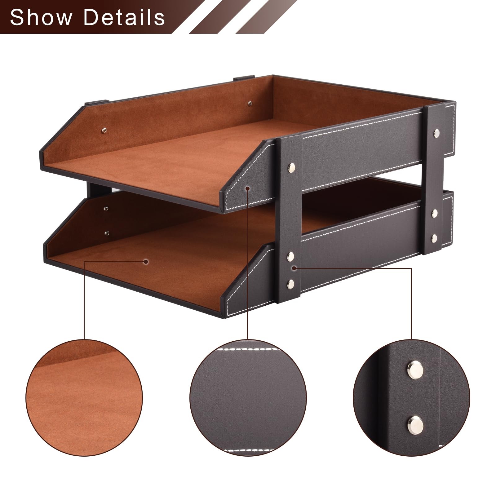 Leather Desk Organizer,2-Tier Stackable Letter Tray Holder,Office Supplies De...