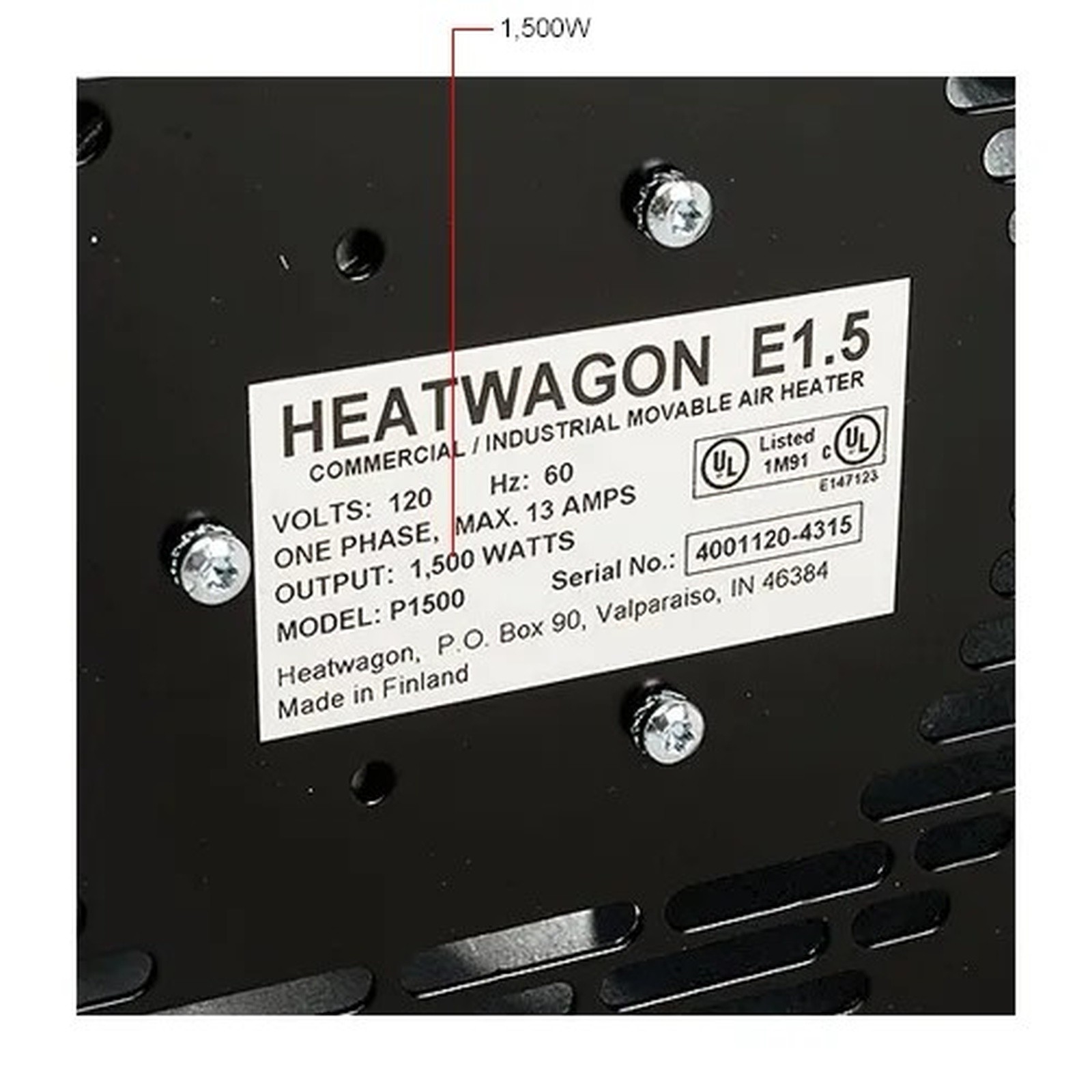 Heat Wagon Electric Heater W/ Thermostat, 116 CFM, 120V, 1500 Watt