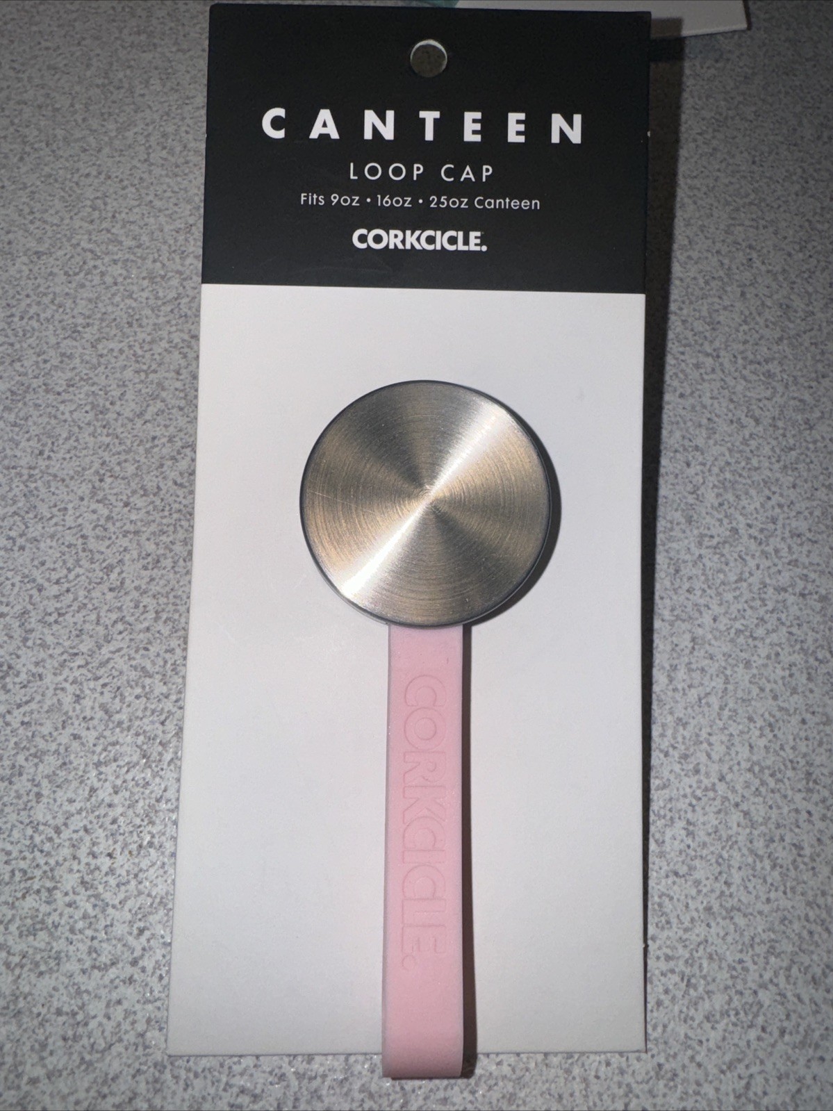 Corkcicle Canteen Loop Cap top with pink strap, Fits 9oz. 12oz. and 25oz, New.