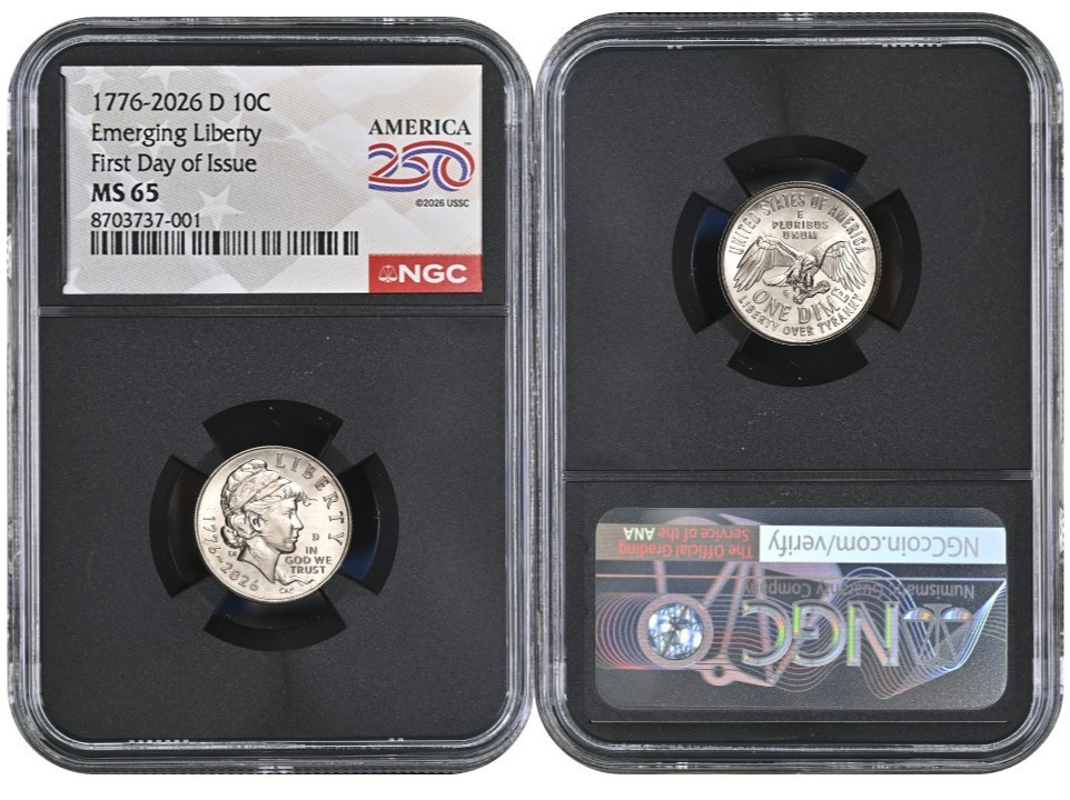 1776-2026 D Emerging Liberty 10C NGC MS 65 First Day Issue #2830B