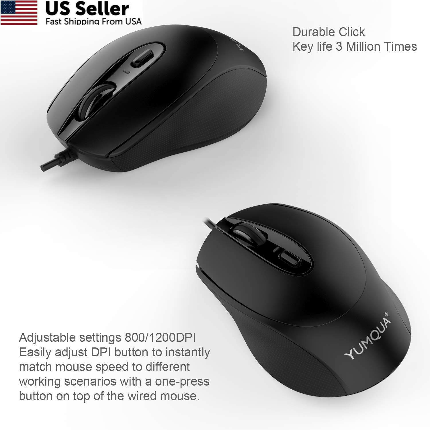 YUMQUA G222 Computer Mouse Wired 4 Pack, Bulk USB Corded Mouse, 4Pack, 4 Pack