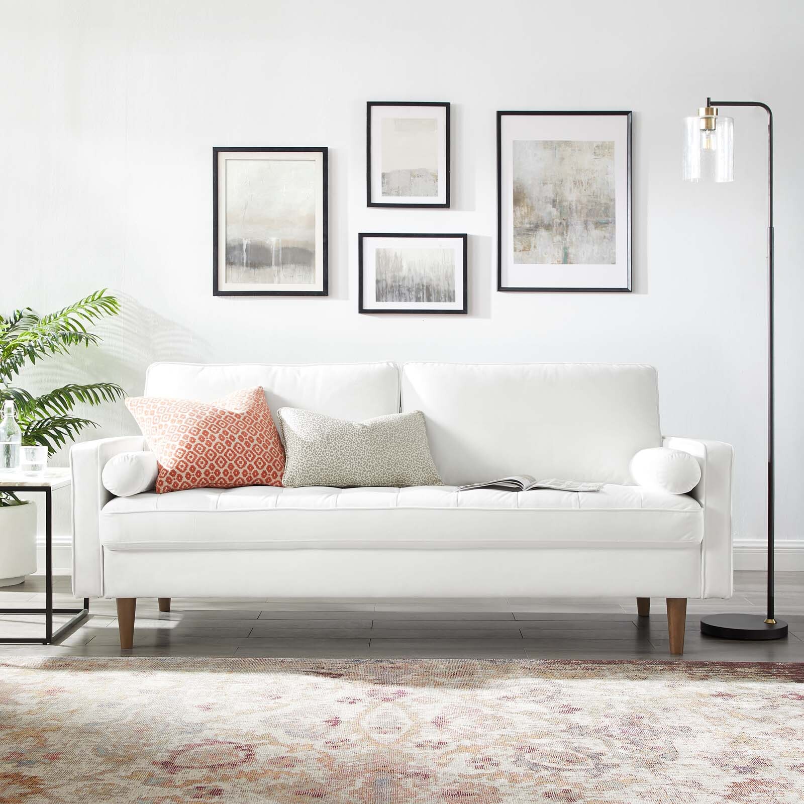 Modway Valour Performance Velvet Upholstered Tufted Sofa In White