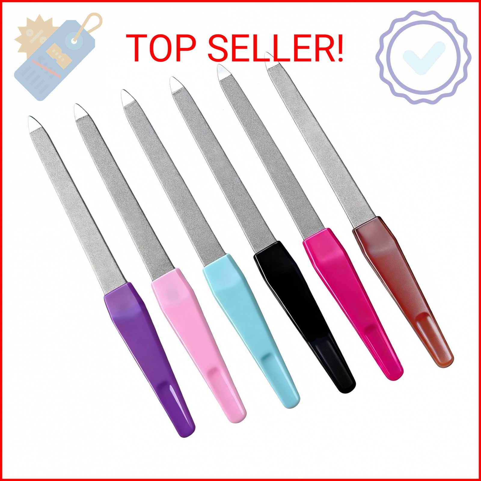 HIWRBDTI 6 Pack Metal Nail File Set for Natural Nails, Professional Stainless St
