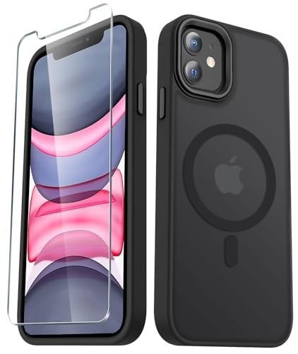 for iPhone 12 Case, 12 Pro with 1 Screen Protector, Matte Black