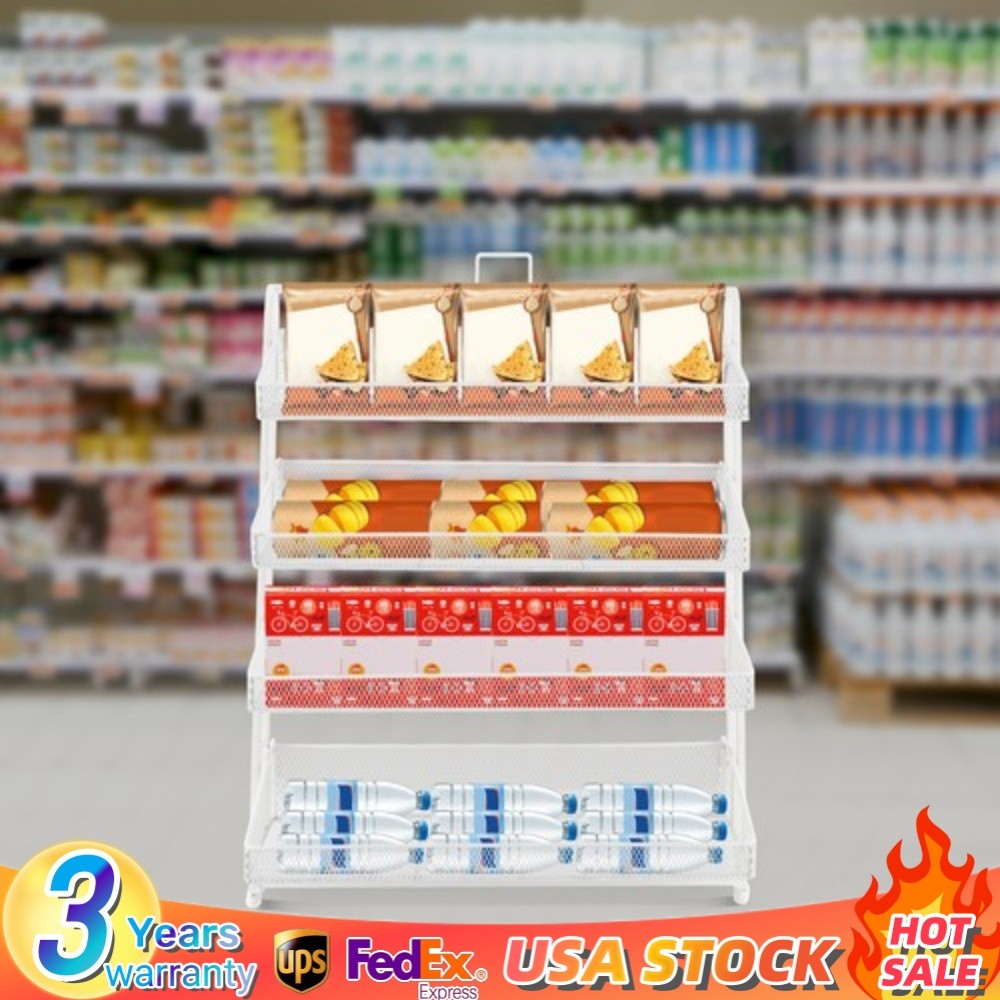 4 Tiers Candy Display Rack Retail Store Shelving Snack Storage Organizer White