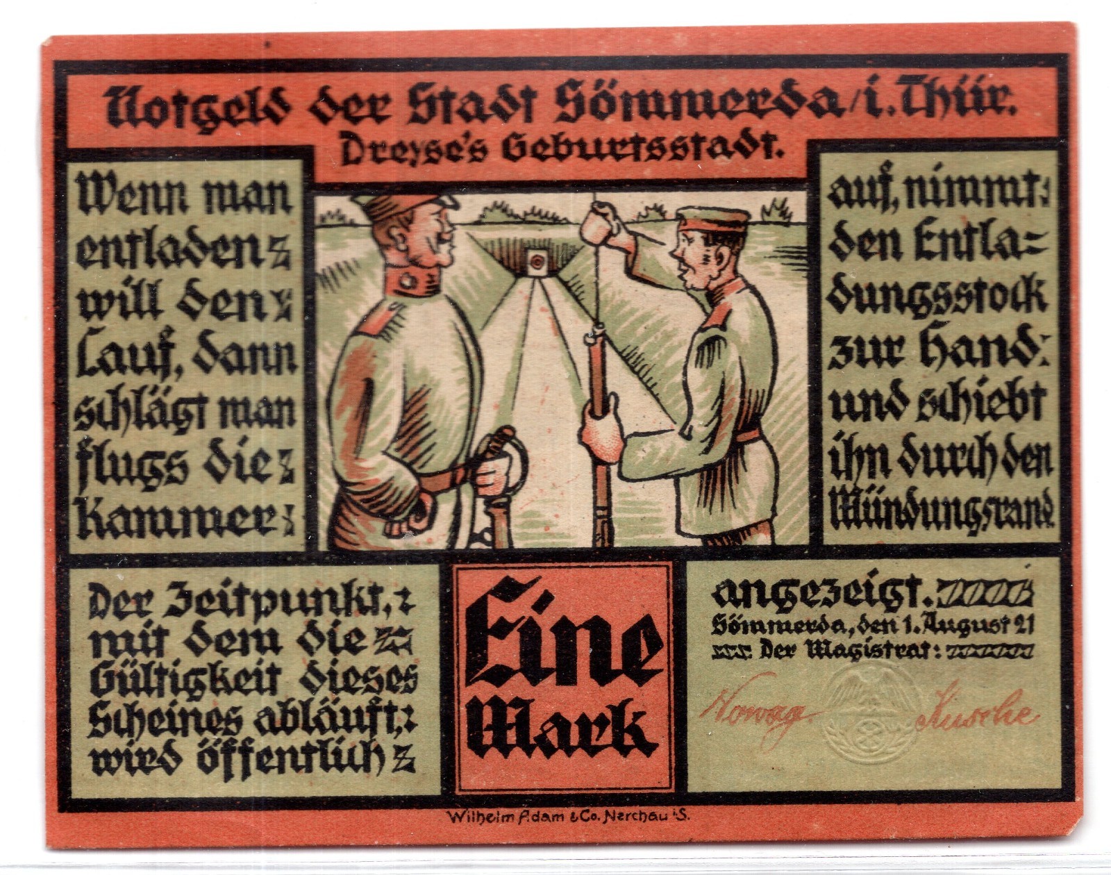 1921 Germany Sommerba Notgeld 1 Mark Note (3336)