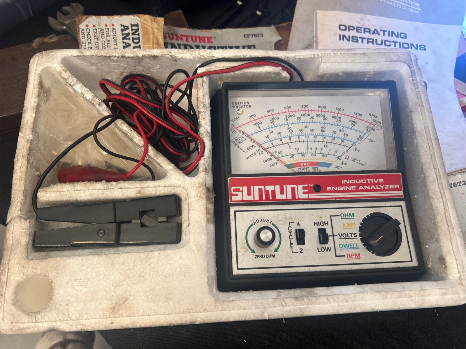 SUNTUNE Inductive Engine Analyzer Model CP7673 USED.  Complete WITH BOX #9