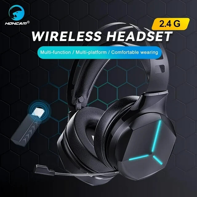 Over-Ear Wireless Gaming Headset, RGB Mic, Bluetooth 5.0, PS5 PC Xbox