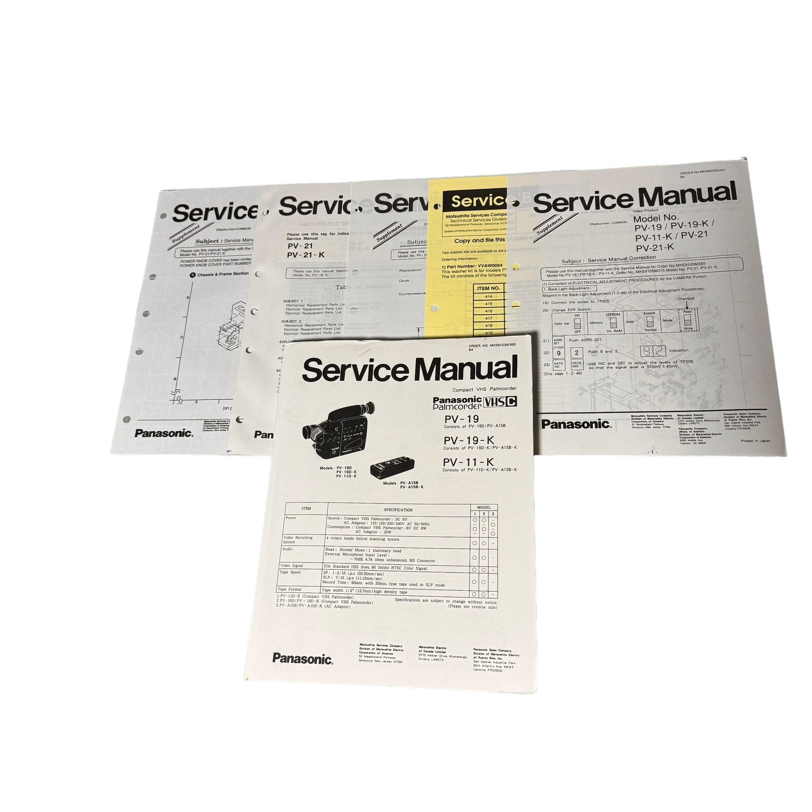 Panasonic Palmcorder PV-19 PV-11 PV-21 ORIGINAL Factory Service Manual Schematic
