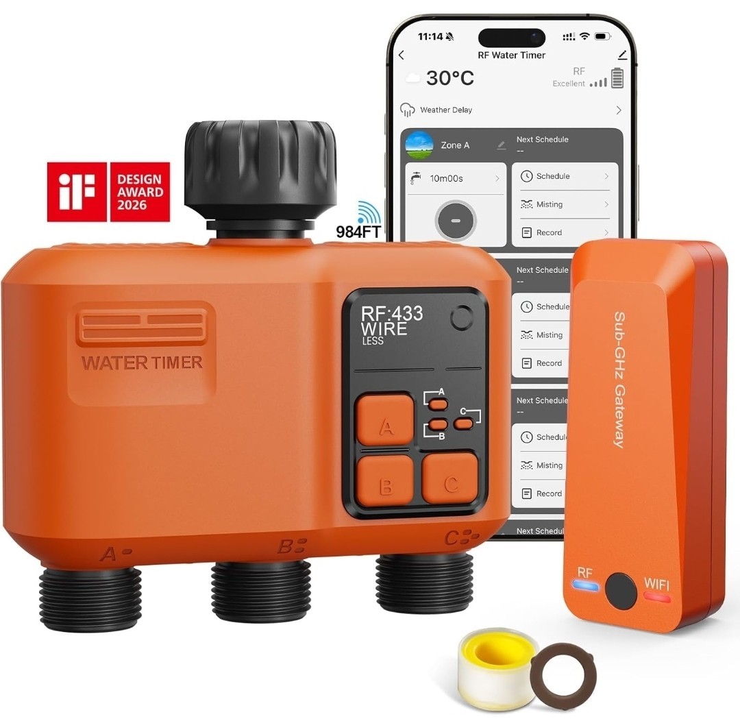 XinFuture Wireless RF Water Timer w/ Sub-GHz Gateway, 3 Outlet, App Control