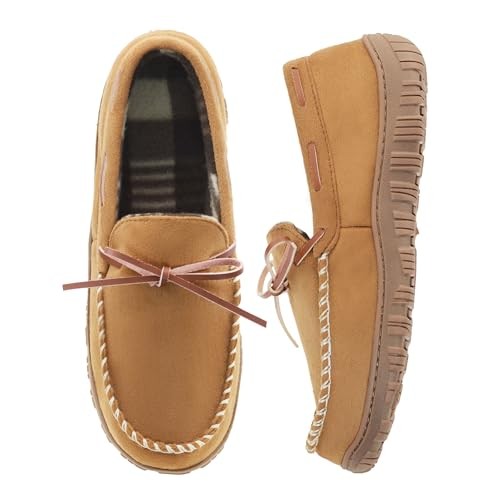 Mens Moccasin Slippers Breathable Memory Foam House Slippers 11 Beige