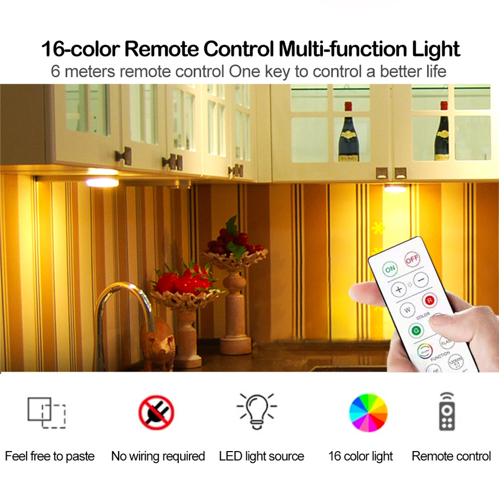 3PCS LED Puck Light Wireless Under Cabinet Lighting bulbs Kitchen Counter Light