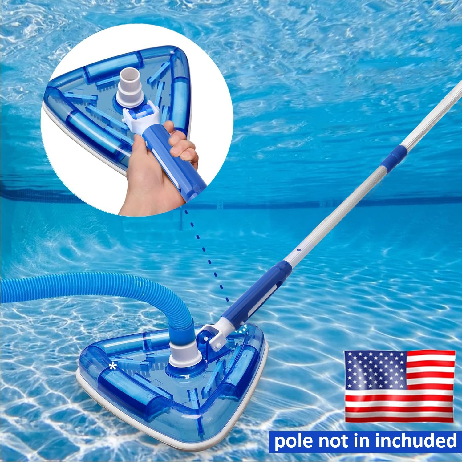 11.4" Weighted Transparent Triangular Pool Vacuum Head w/ Swivel Hose Connection