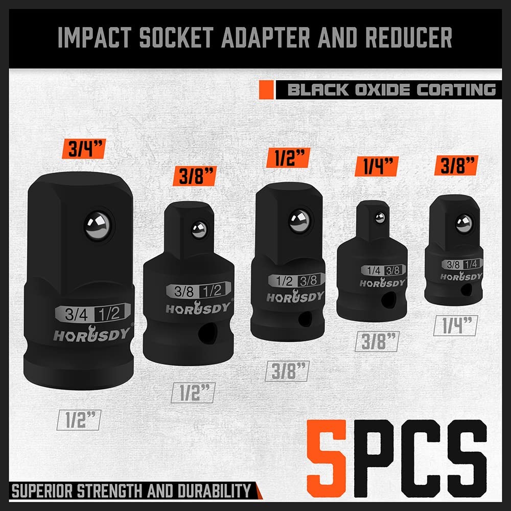 Impact Socket Adapter Set 5-Piece 1/4-Inch Hex Shank Socket Adapter Reducer