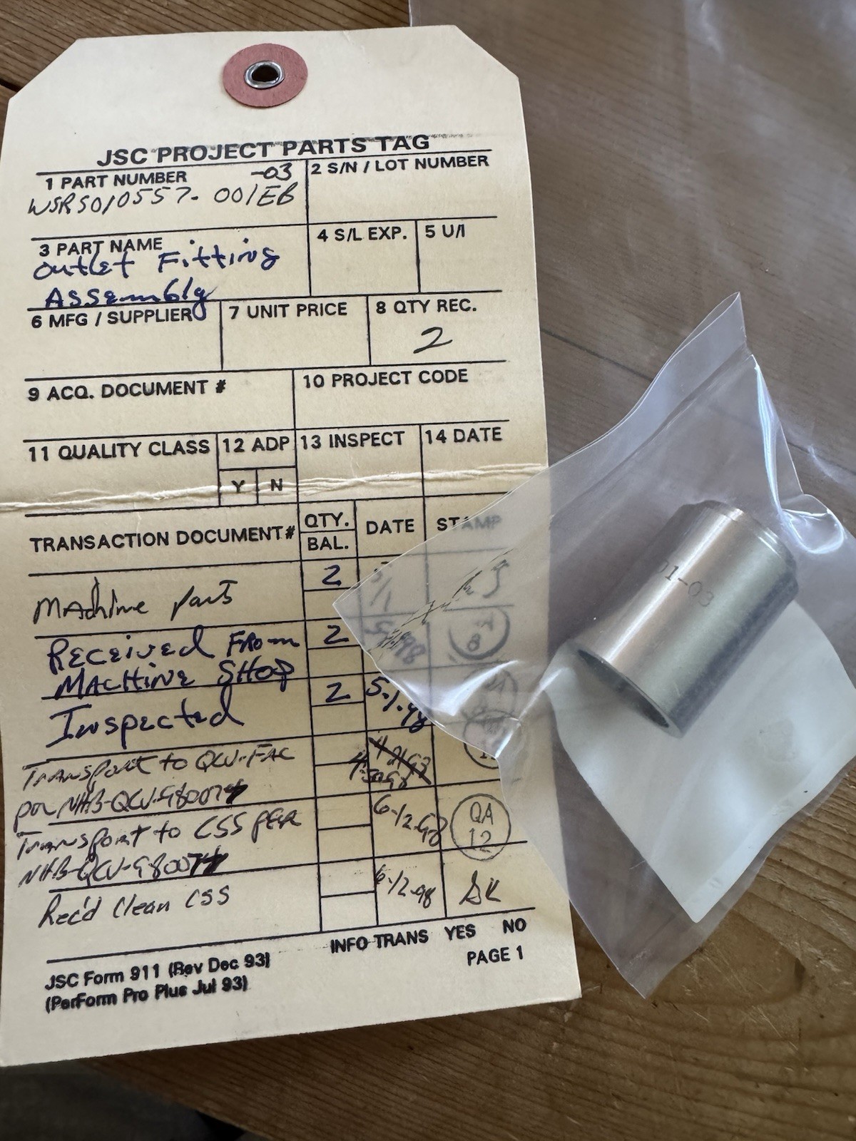 NASA Weld Samples Test Artifacts, Small Collectible WSRS01557-001 Outlet Fittin