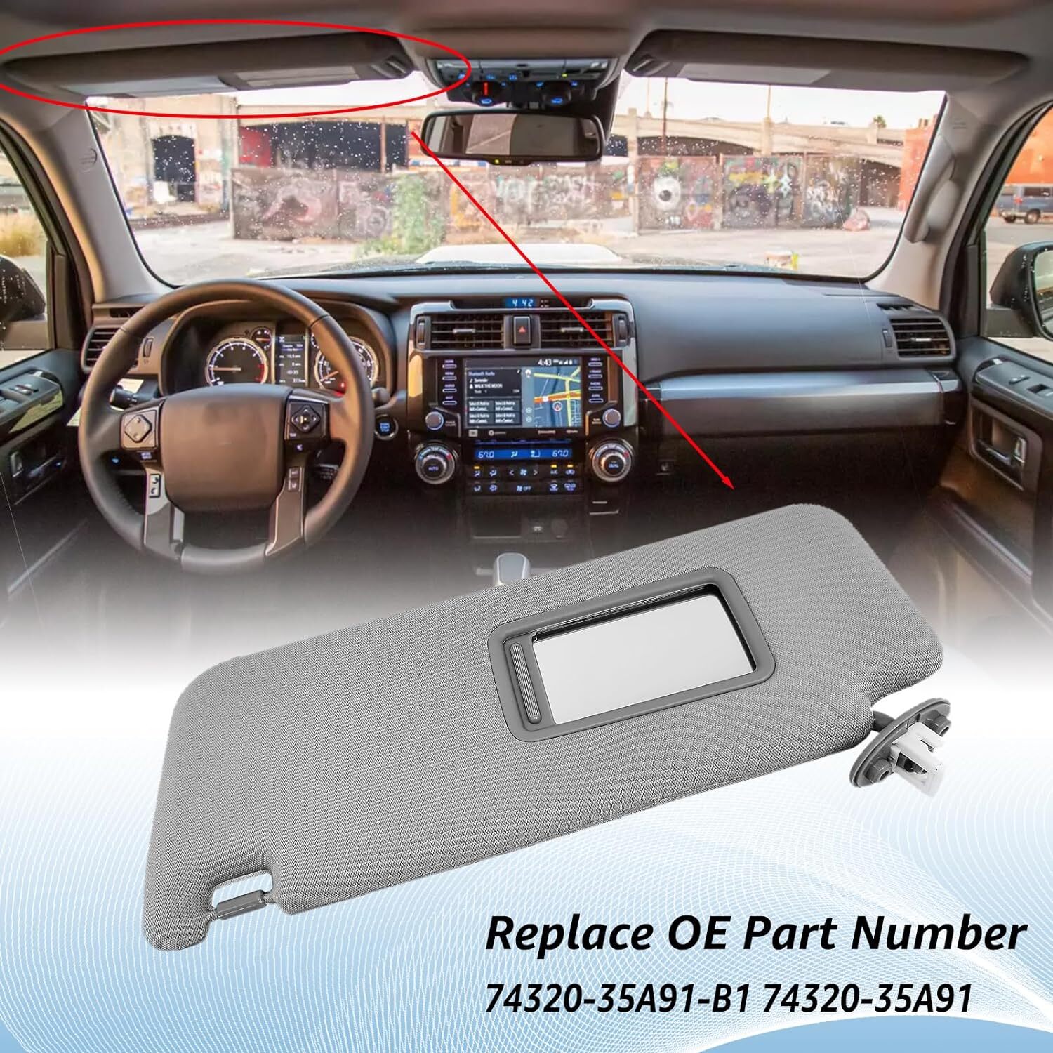 Gray Left Driver Side Sun Visor 7432035A91B1 For 2010-2022 Toyota 4runner NEW