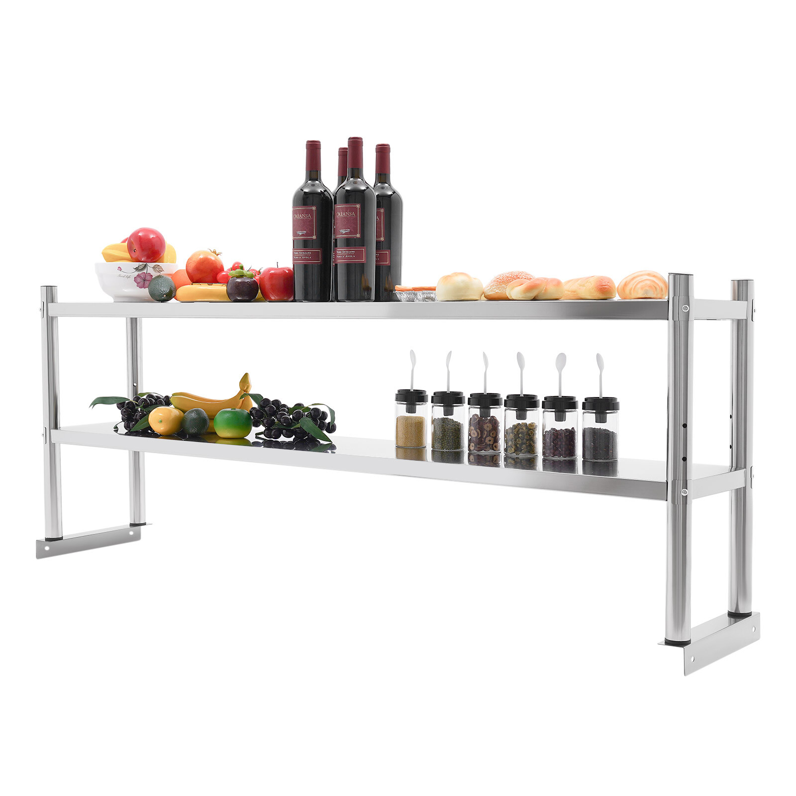 12* 60 in 2 Tier Stainless Steel Silver Adjustable Rectangular Storage Shelf