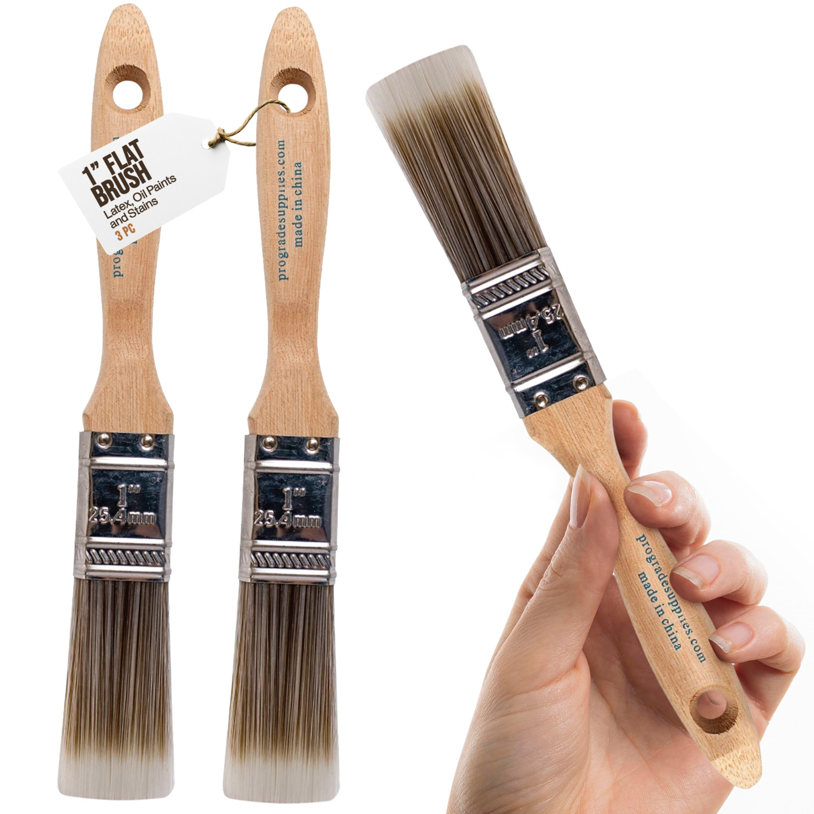 3PK 1" Flat House Wall,Trim Paint Brush Set Home Exterior or Interior Brushes