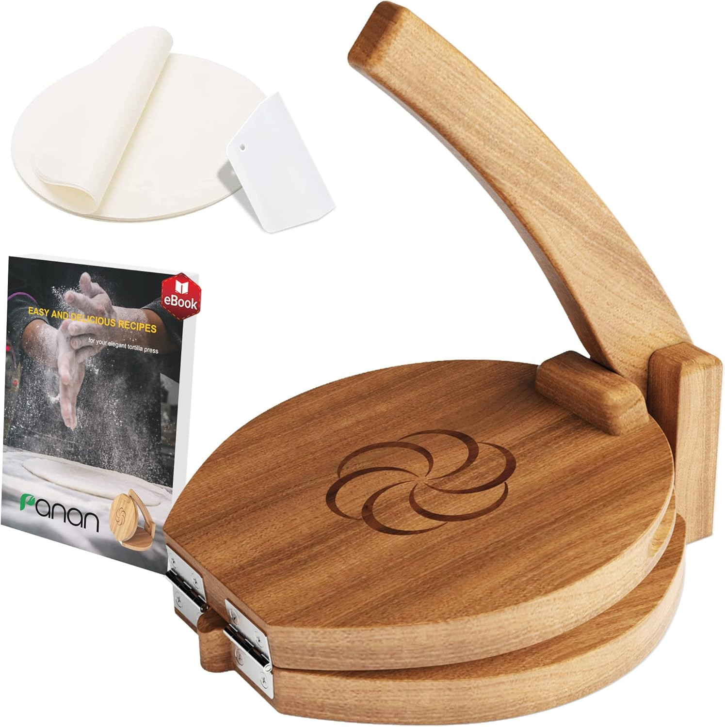 Wooden Tortilla Press Mexican Tortillera Presser Made from Natural Food-Grade -