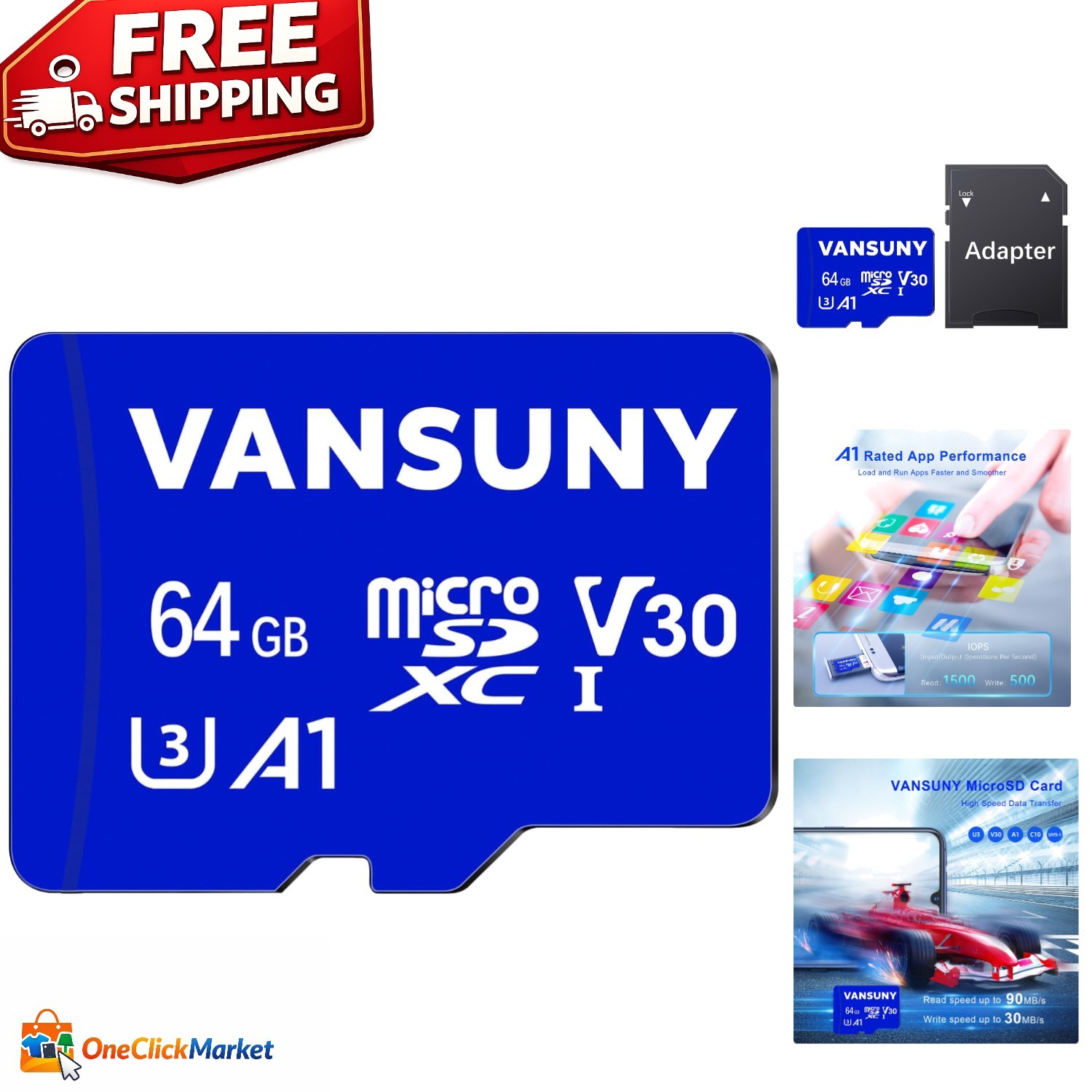 Versatile 64GB microSD Card with 90MB/s Read Speed - Ideal for Phones & Cameras