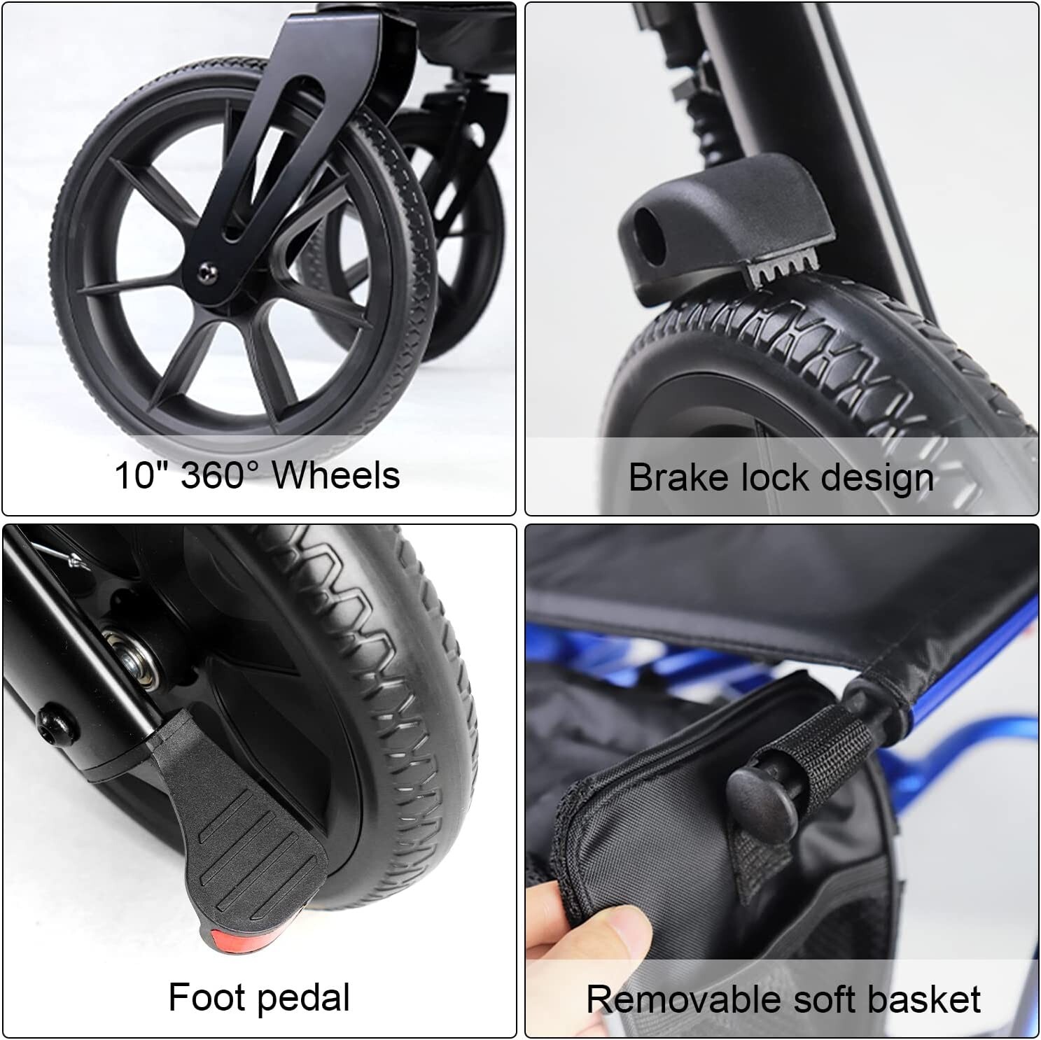 Folding Rollator Walker for Seniors Aluminum Rolling Walker 300LB Capacity Blue
