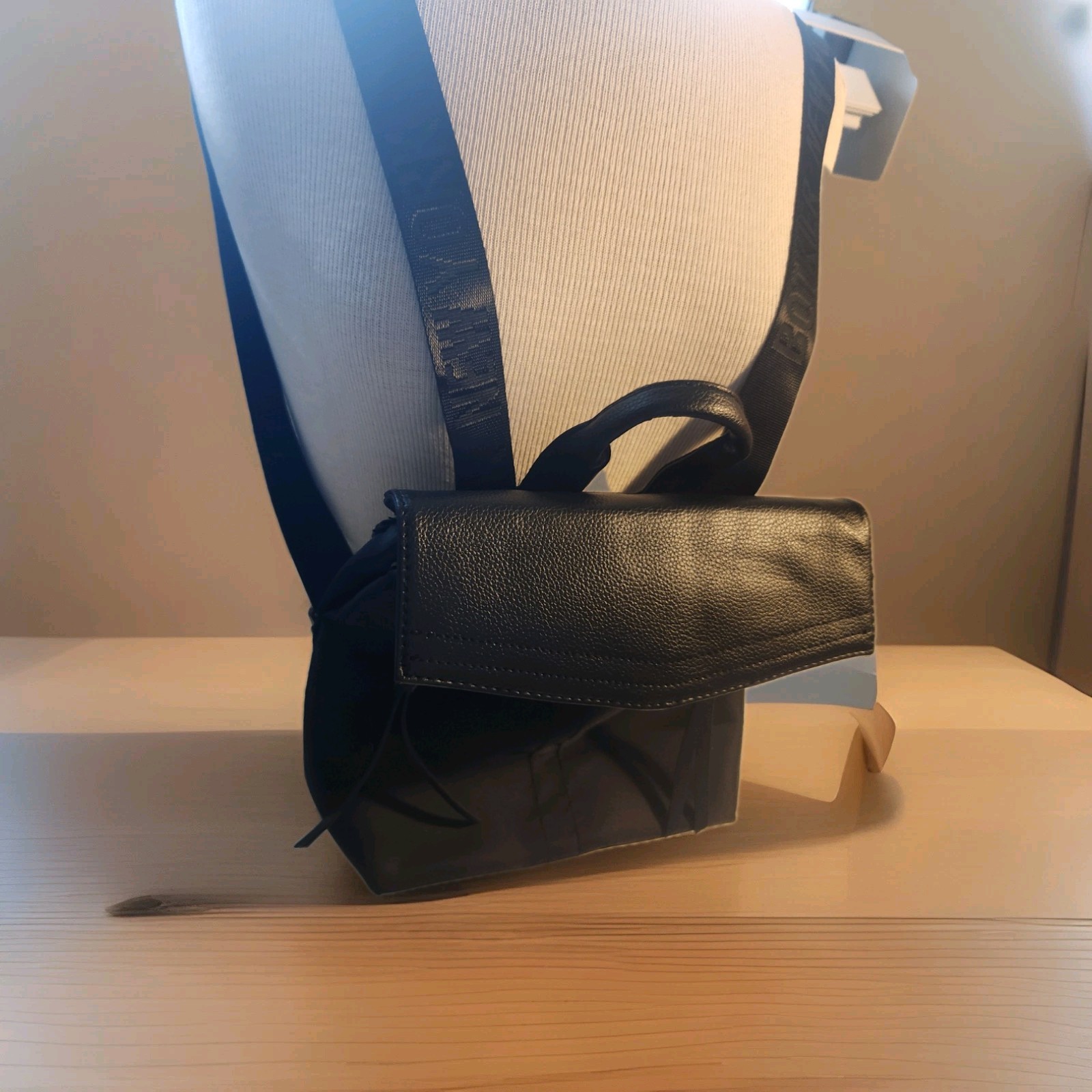 Botkier New York Black Mini Backpack Snap Closure Leather Nylon