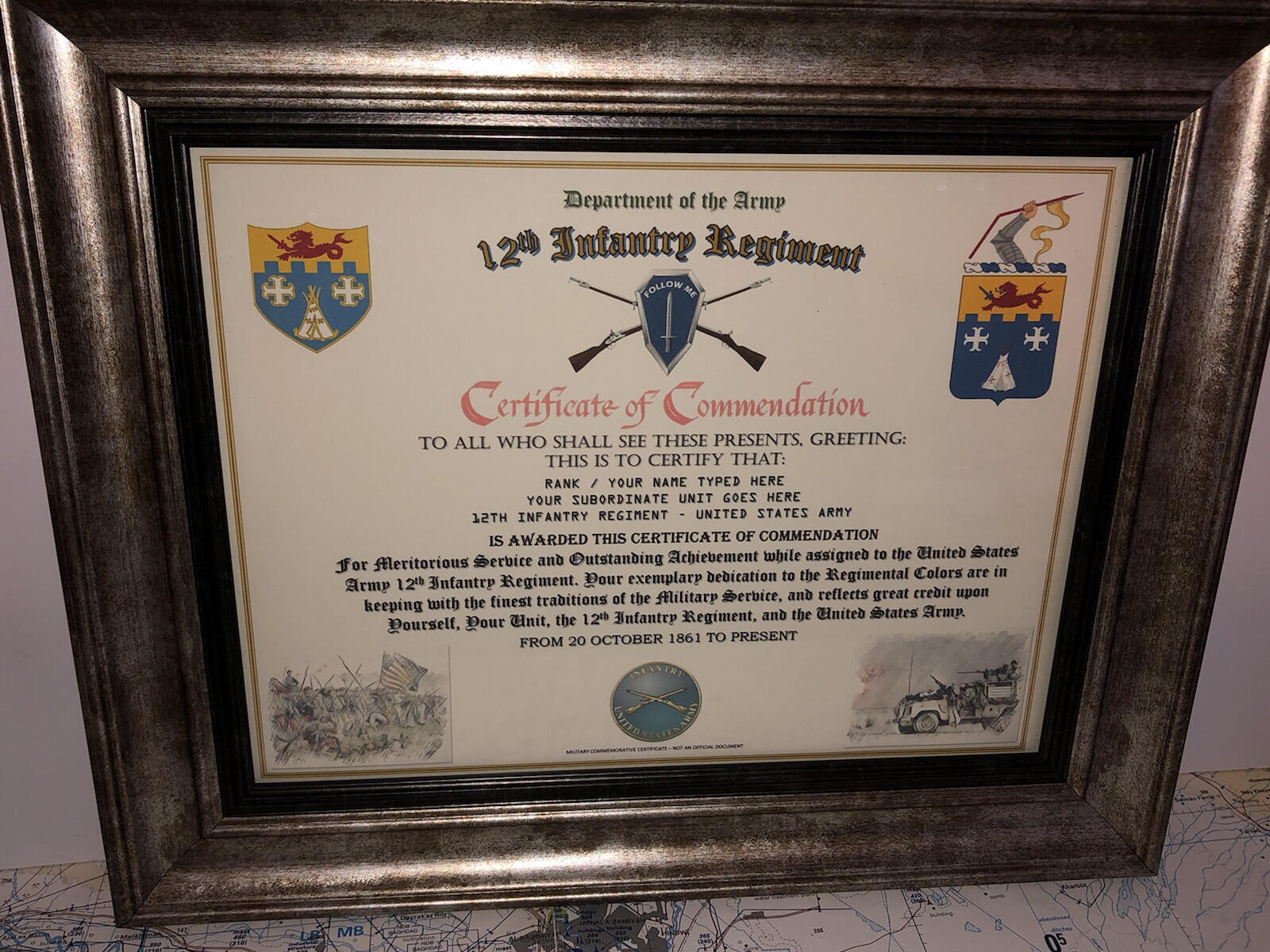 12TH INFANTRY REGIMENT / COMMEMORATIVE - CERTIFICATE OF COMMENDATION