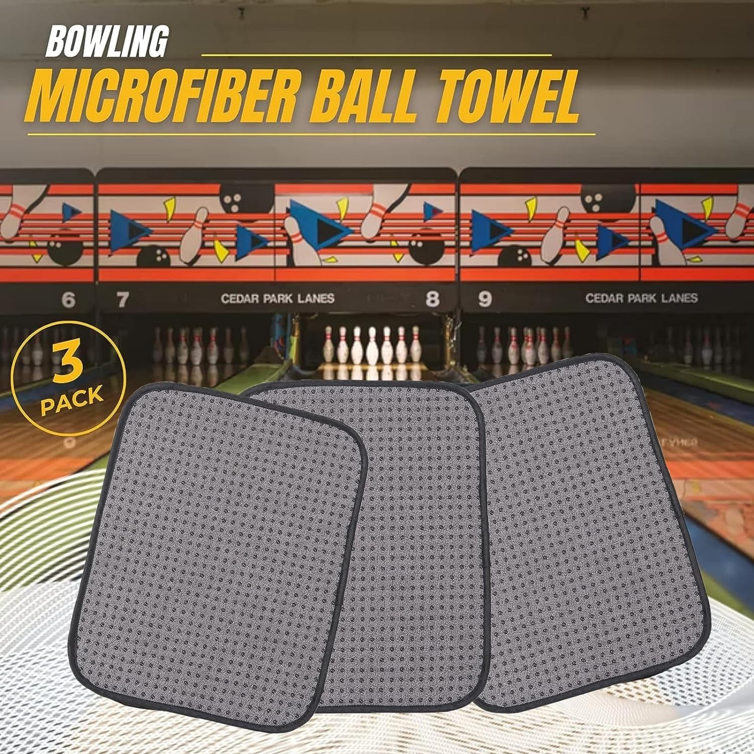 Microfiber Bowling Ball Towels - 3-Pack 10''x8'' - Perfect Grip & Shine