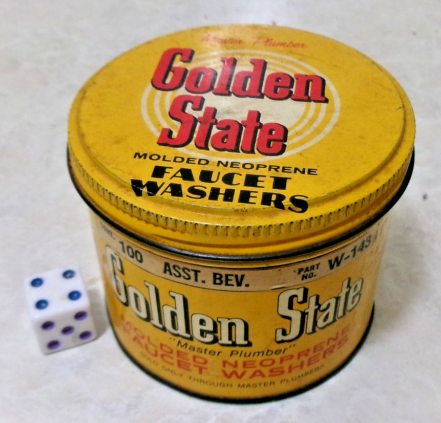 vtg Golden State Faucet Washers Tin w/ CONTENTS Brass Bolts Solder Seal Plumbing