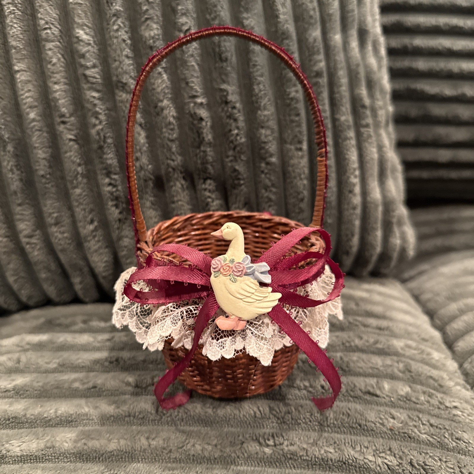 Goose Small Basket With Lace. Grandma Core