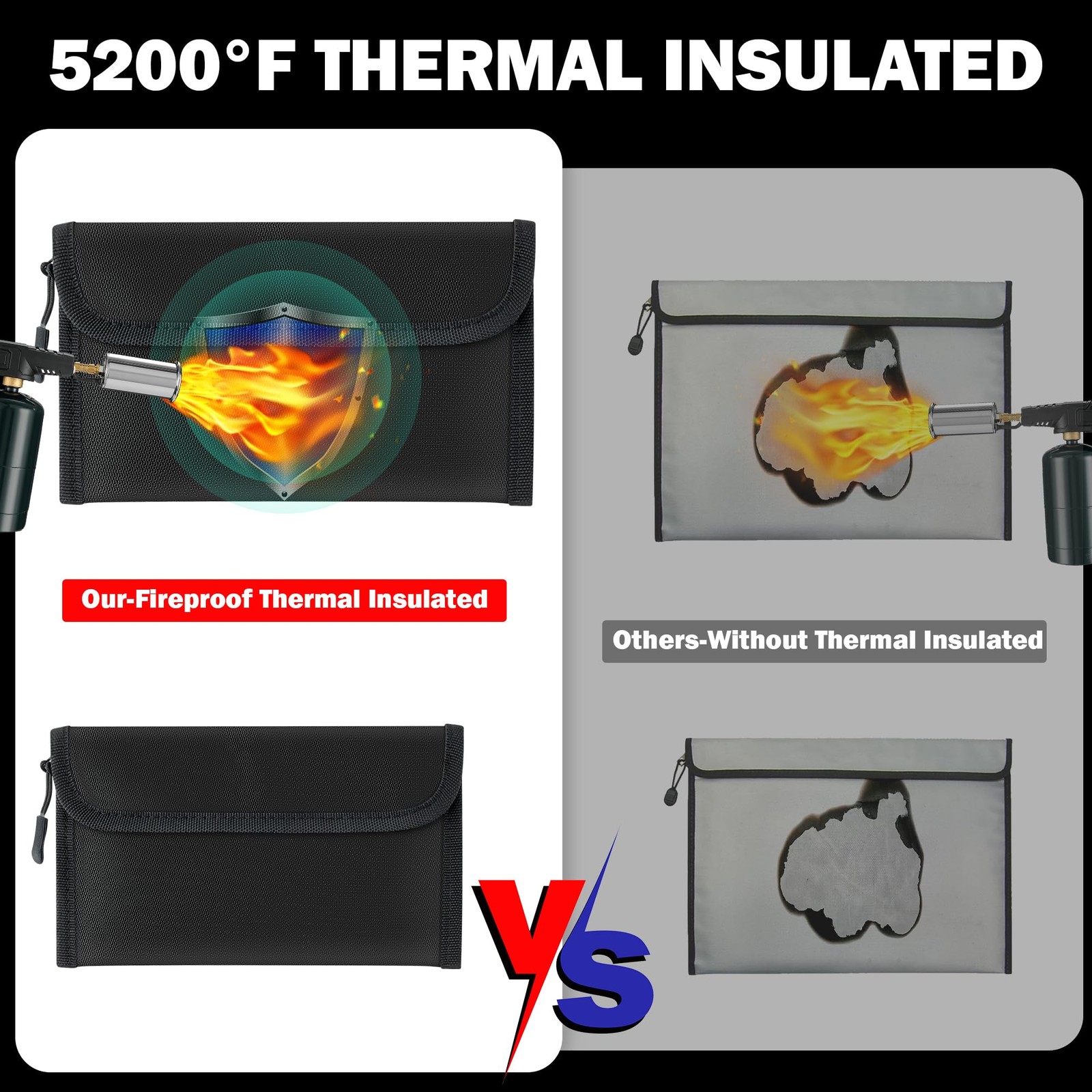 5200°F Fireproof Document Bag Money Pouch Portable Files Bag for Cash Passport