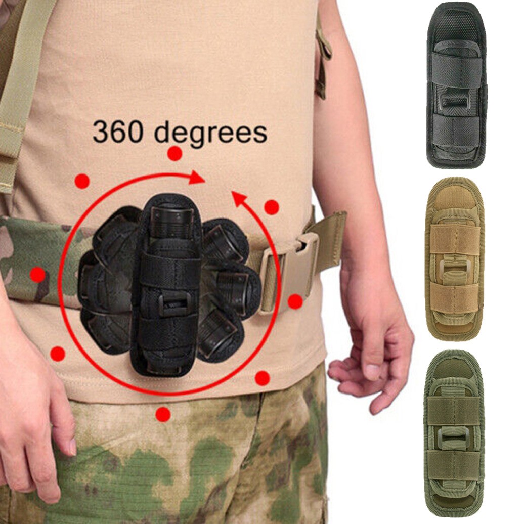 Tactical Molle Flashlight Holster Duty Belt Pouch Rotatable Clip 360° Holder