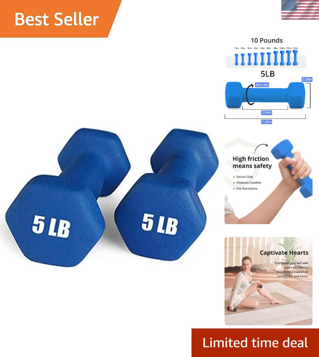 Weights Dumbbells 10 Colors Options Compatible with Set of 2 Set,1-15 LB, Ant...