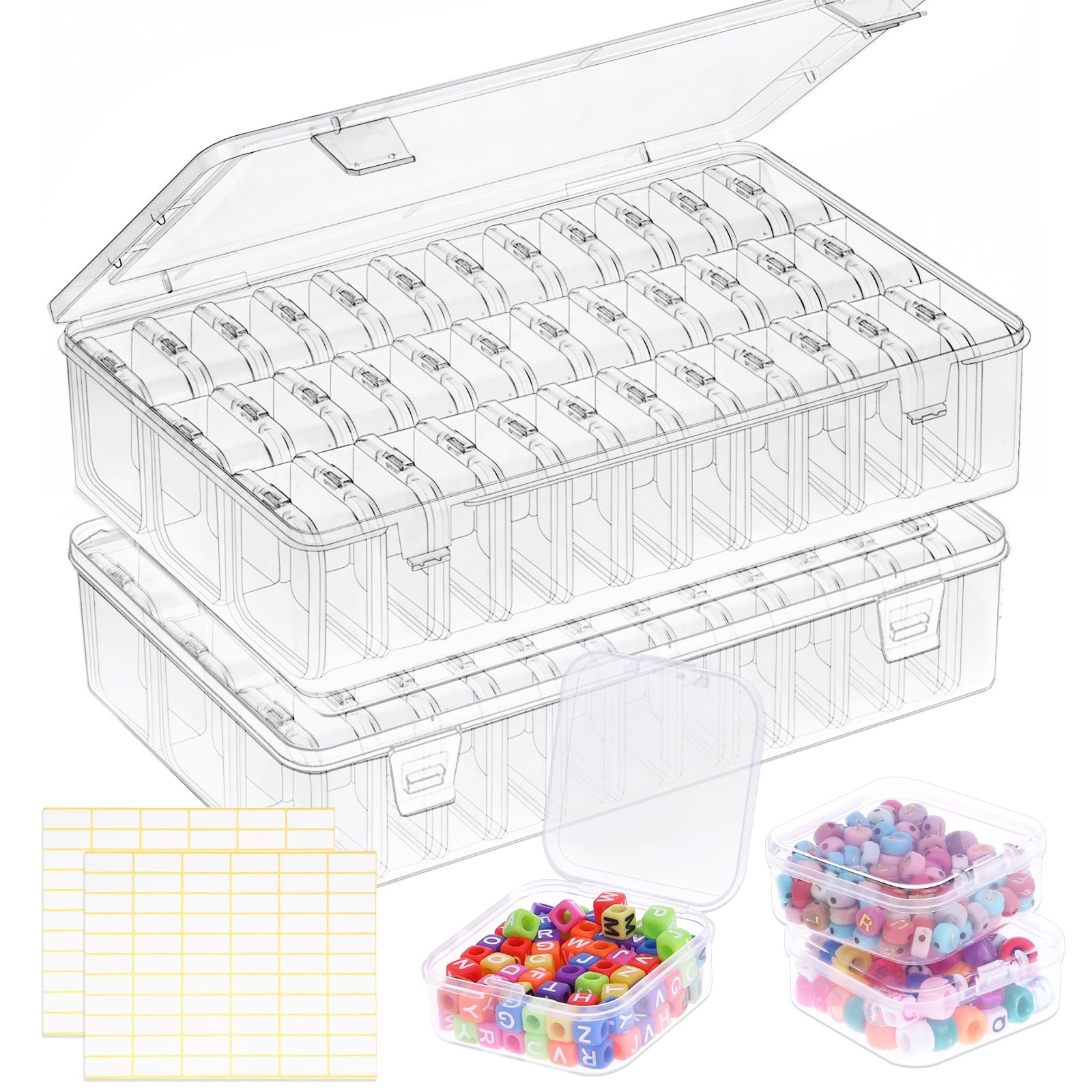 OUTUXED Bead Organizer Box, 72Pcs Small Clear 10.4 x 6.7 x 2.4 inches,