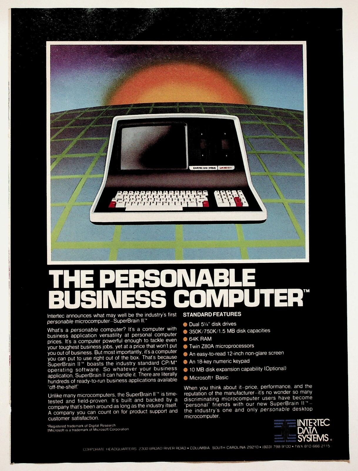1983 SuperBrain II Microcomputer Intertec Data - Vintage Computer Technology Ad