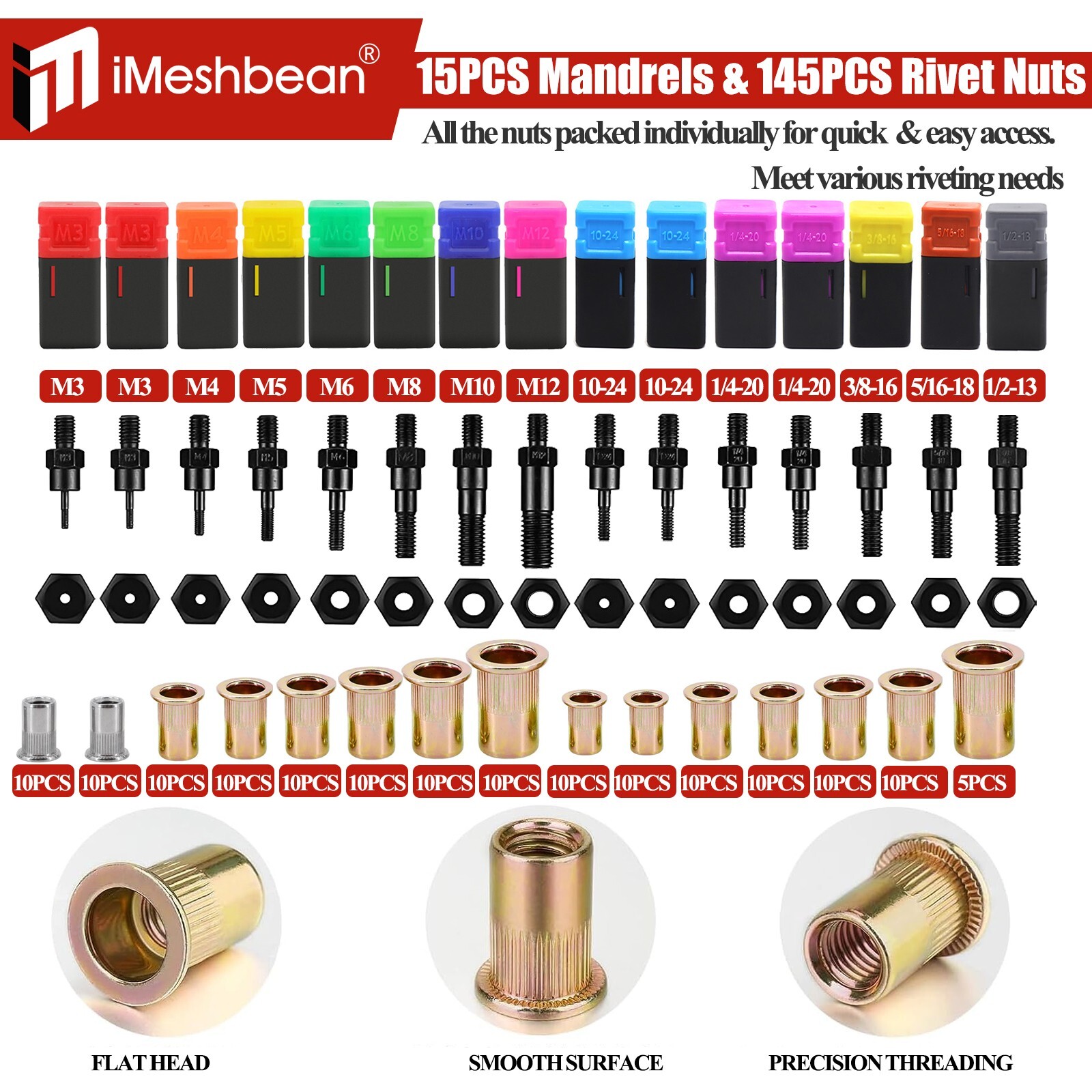 16'' Rivet Gun Rivnut Thread Setting Tool Nut Setter NutSert Metric&SAE 145 Nuts