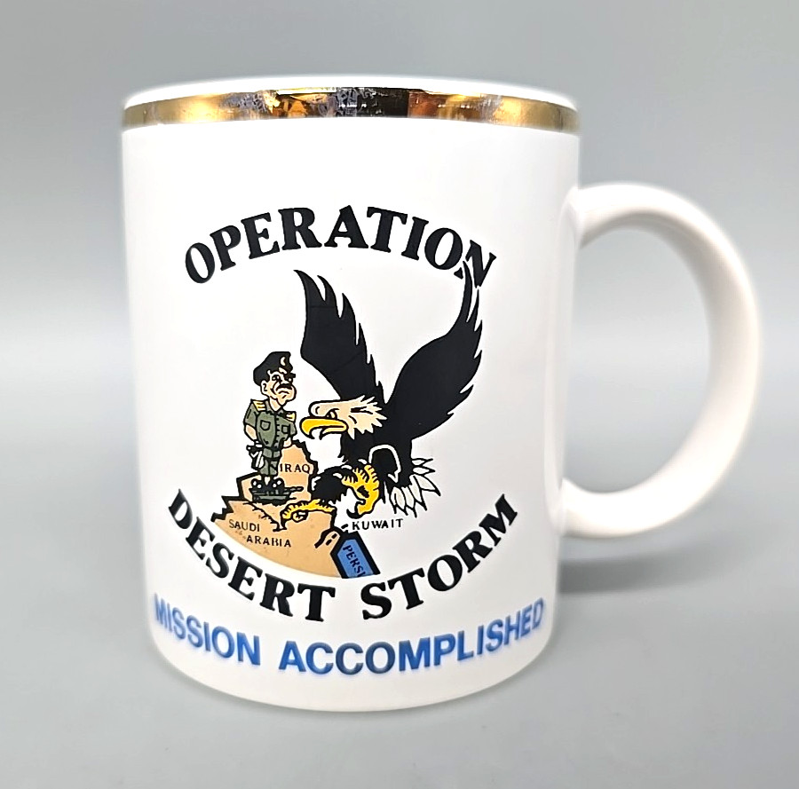 Vintage Operation Desert Storm Mission Accomplished Coffee Mug Military Eagle