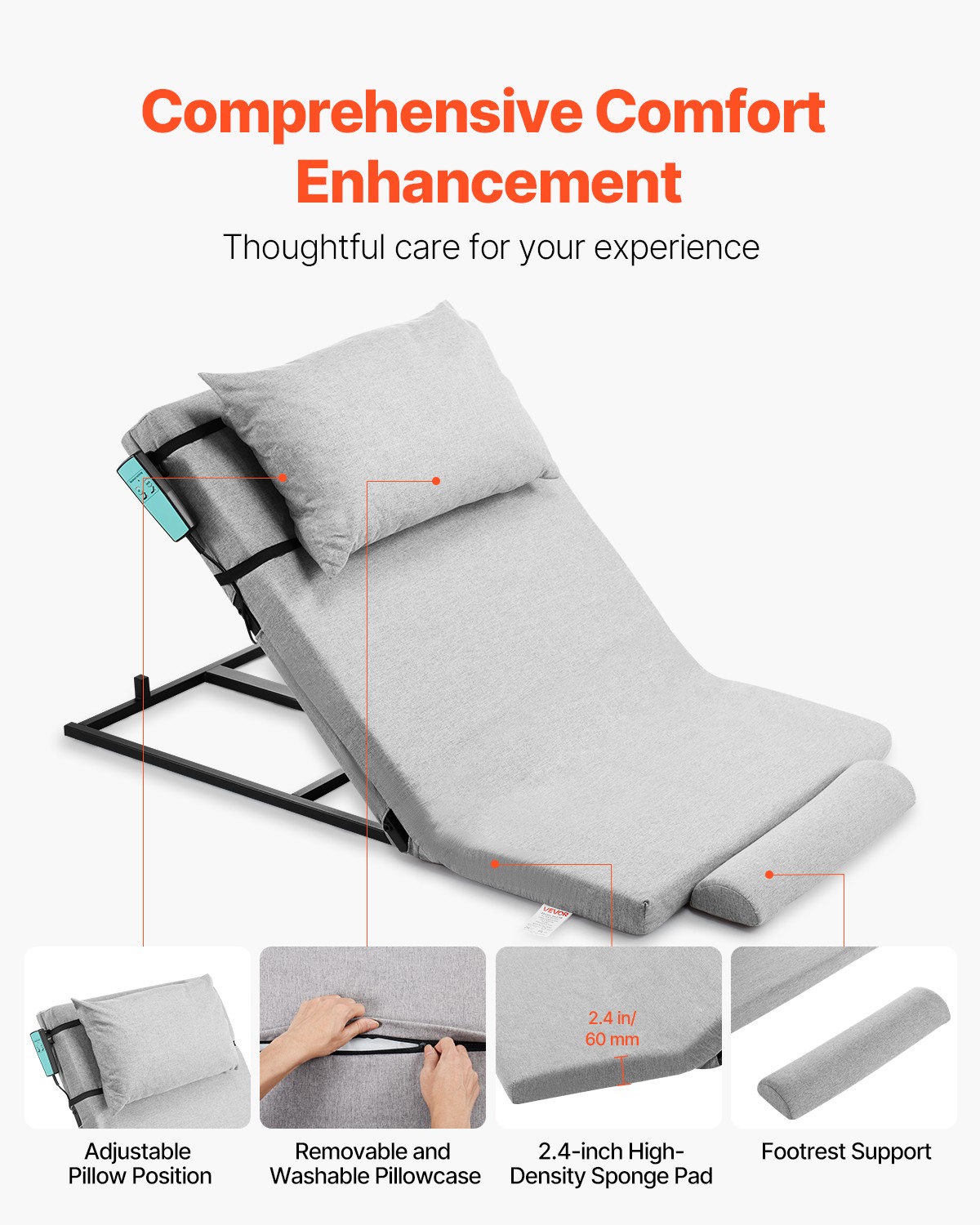 VEVOR Electric Lifting Backrest 300 lbs 4-68° Adjustable Lifting Bed Backrest