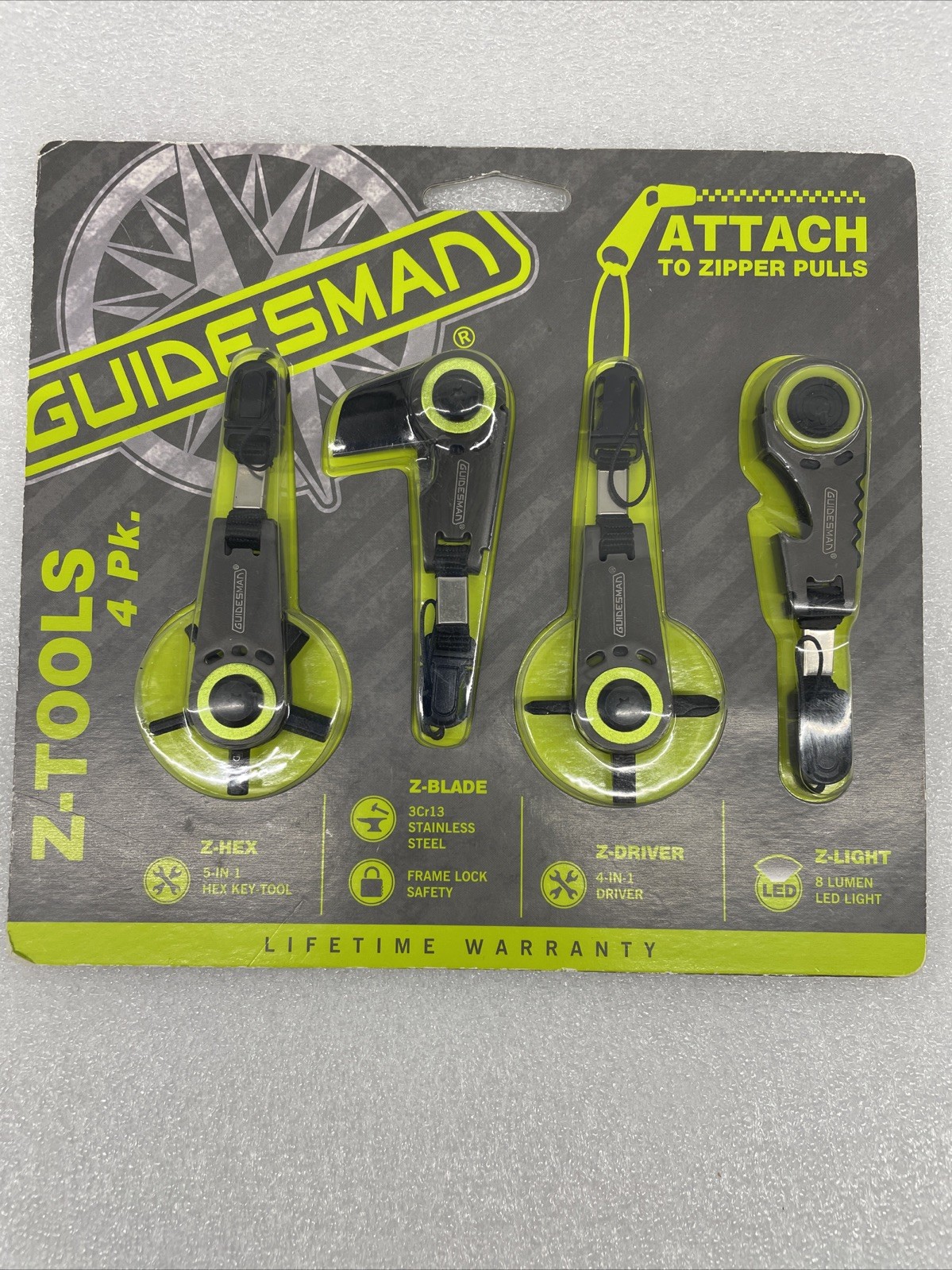 Guidesman Z-Tools 4-Pack LED Light Screwdriver Blade Hex Tool Driver Zipper Pull