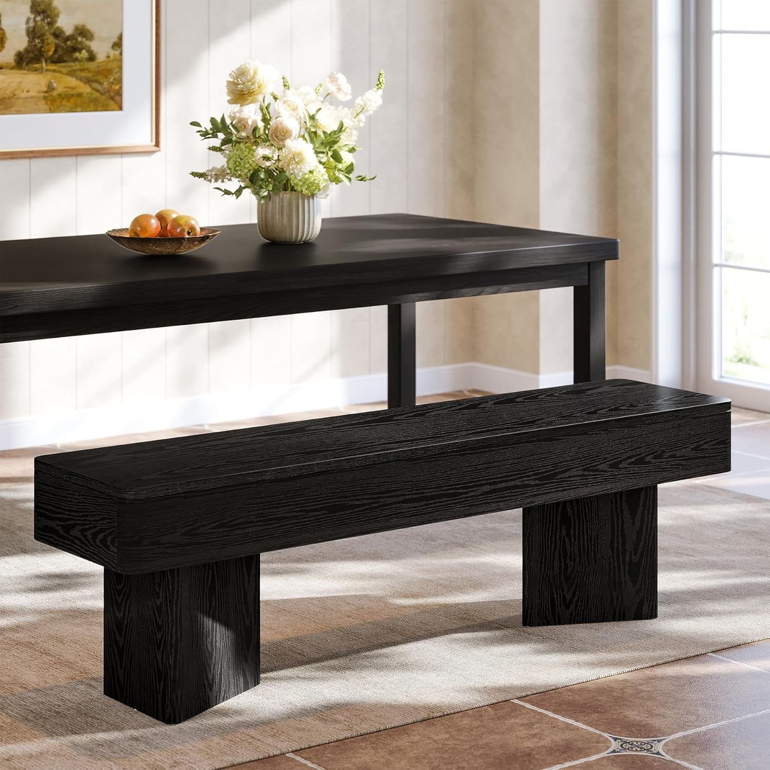 47.24" Modern Black Dining Bench Wooden Kitchen Seating for Living Room,Entryway