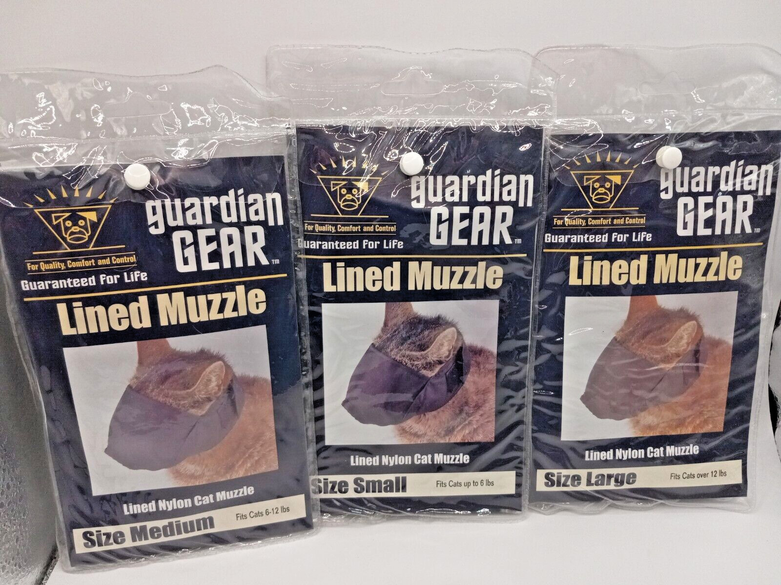 Cat Muzzle LOT o 3 Guardian Gear Lined Nylon Size small med large groom, no bite