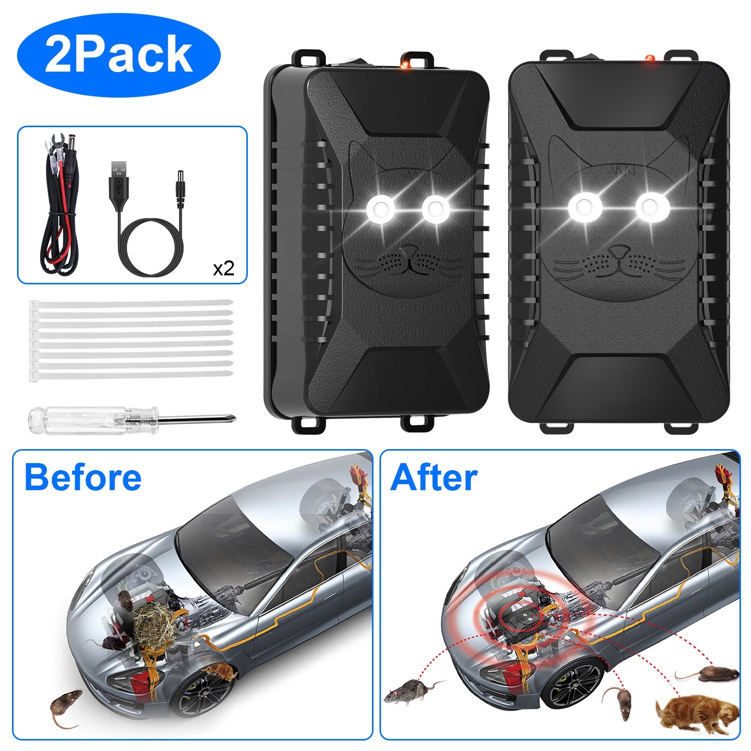 Portable Under Hood Ultrasonic Rodent Chaser W/ 3 Power Option For Mouse Control