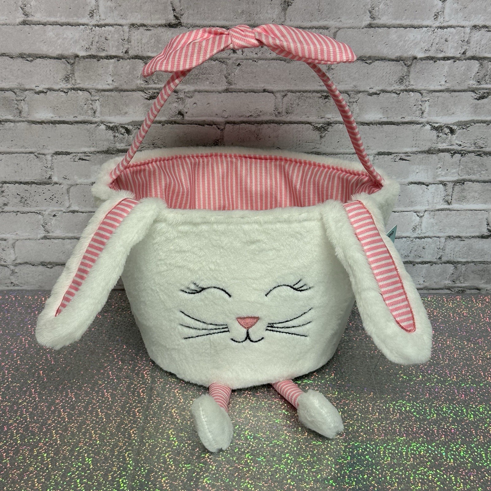 Cottondale CVS Plush Bunny Easter Basket Ears Hanging Legs Rabbit 6.5" NEW NWT
