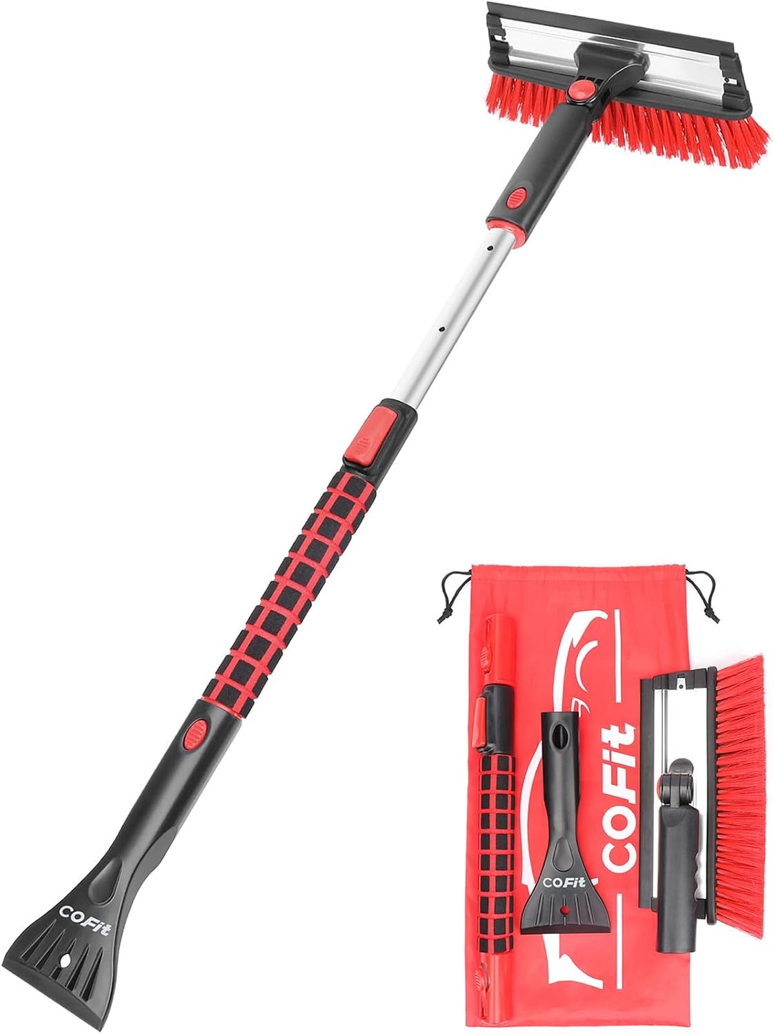 Car Snow Brush with Ice Scraper and Squeegee 3 in 1 39" Extendable Cleaning Kit