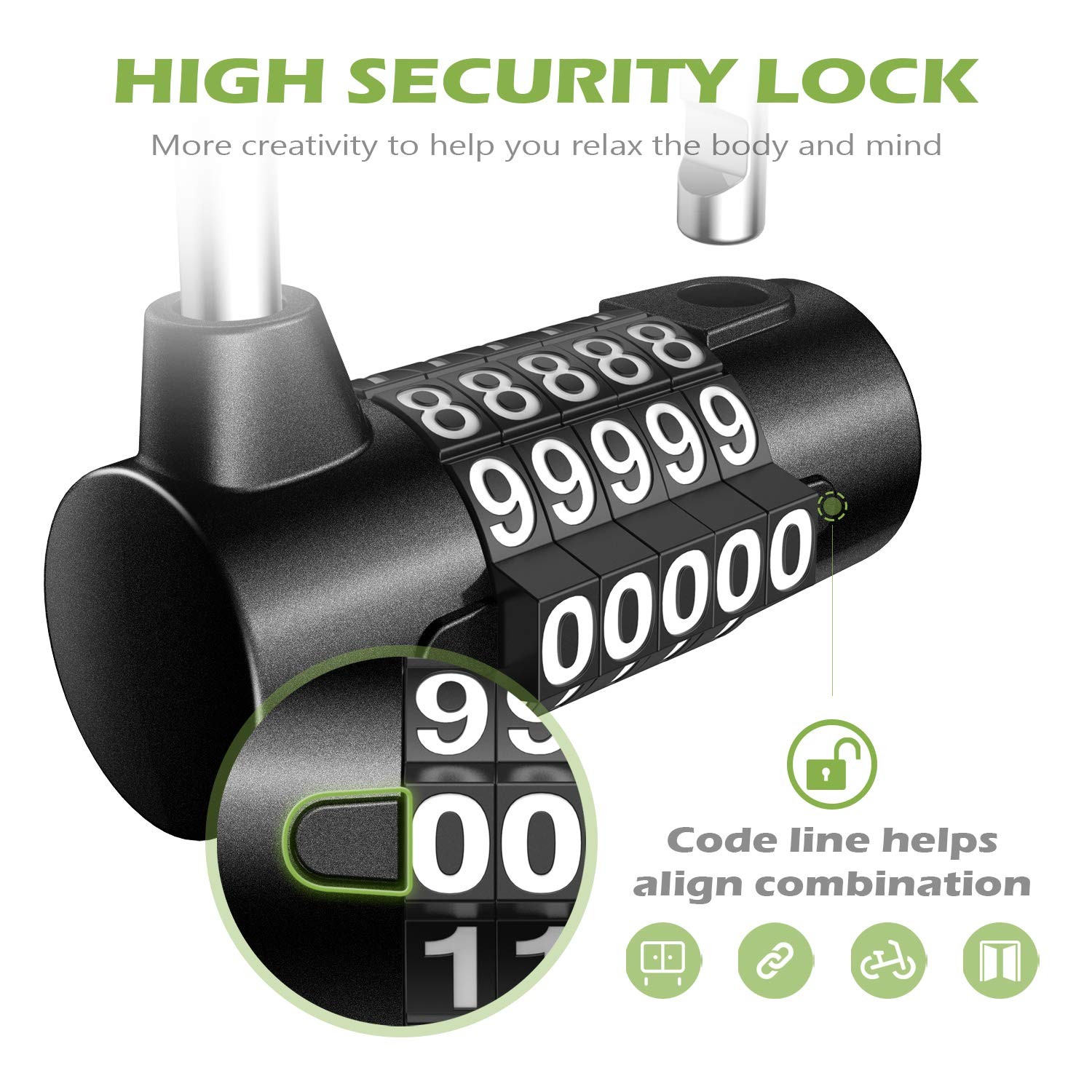 KeeKit 5 Digit Combination Lock, Re-settable Padlock, Black