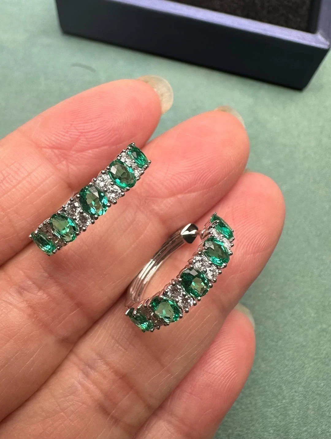 3.50 Ct Oval Cut Natural Emerald Diamond Earring 14K Solid White Gold stud