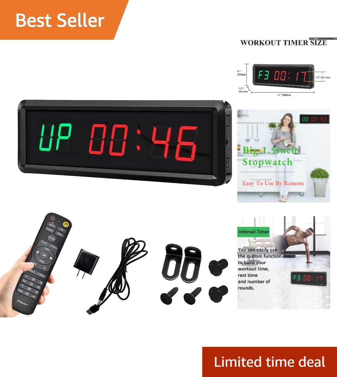 Lightweight 1.5'' LED Stopwatch with Remote - Elevate Your Fitness Routine